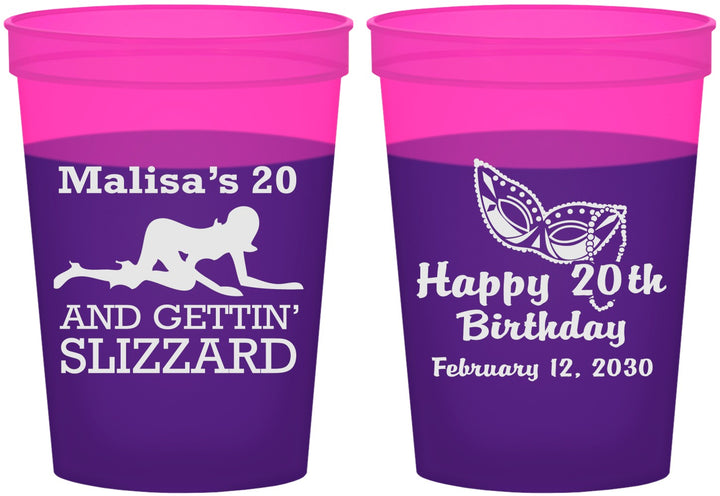 Custom Birthday 16 oz Color Changing Cups - 20th Mardi Gras | 20084