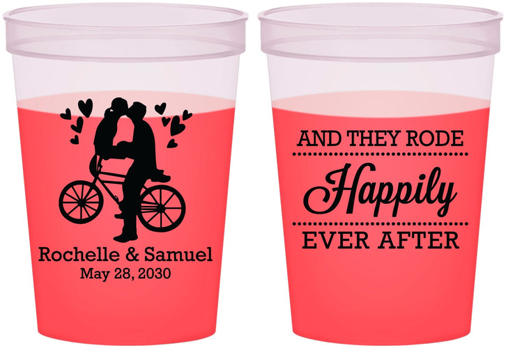 Custom Wedding 16 oz Color Changing Cups - Happily Ever After Bicycle | 201
