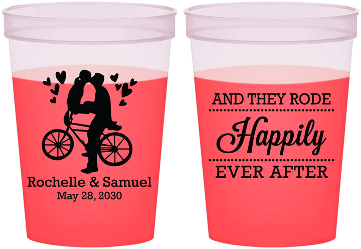 Custom Wedding 16 oz Color Changing Cups - Happily Ever After Bicycle | 201