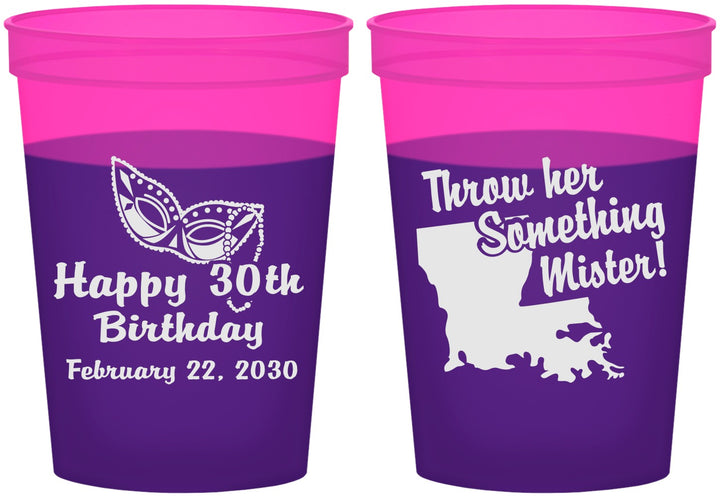 Custom Birthday 16 oz Color Changing Cups - 30th Mardi Gras | 20146