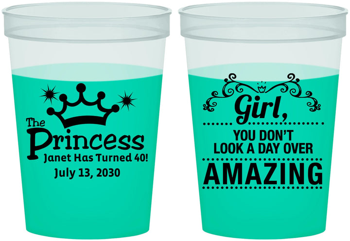 Custom Birthday 16 oz Color Changing Cups - 40th Princess | 20152