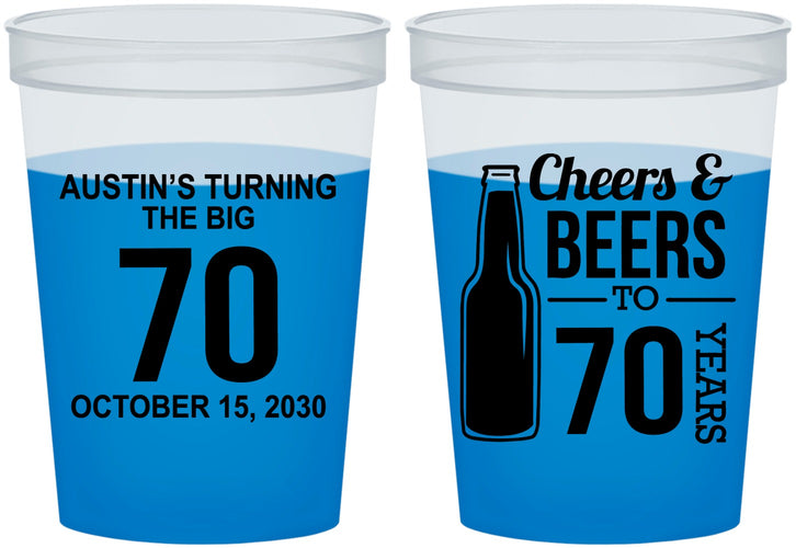 Custom Birthday 16 oz Color Changing Cups - Cheers Beers To 70 Years | 20161