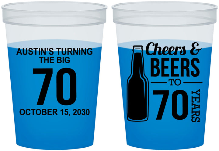 Custom Birthday 16 oz Color Changing Cups - Cheers Beers To 70 Years | 20161