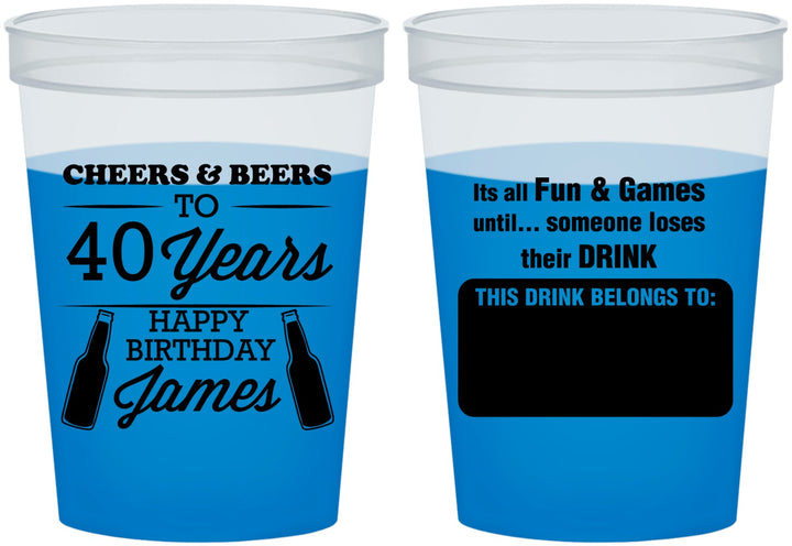 Custom Birthday 16 oz Color Changing Cups - Cheers Beers To 40 Years | 20165