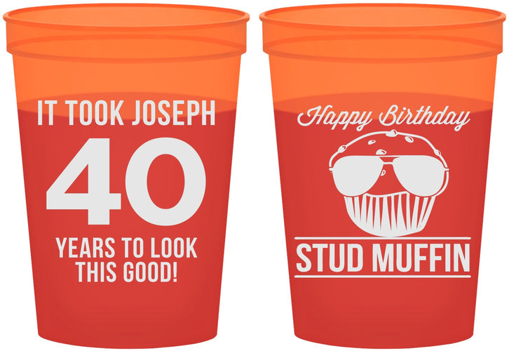 Custom Birthday 16 oz Color Changing Cups - 40th Stud Muffin | 20183