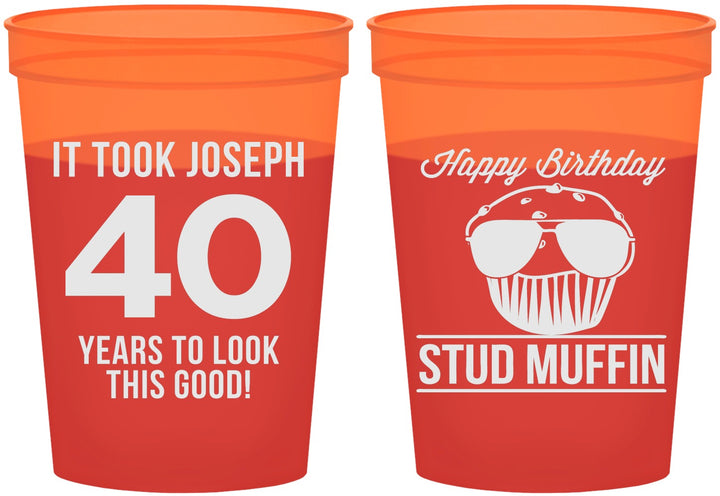 Custom Birthday 16 oz Color Changing Cups - 40th Stud Muffin | 20183