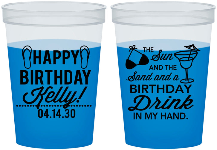 Custom Birthday 16 oz Color Changing Cups - Sun Sand Drink Hand | 20202