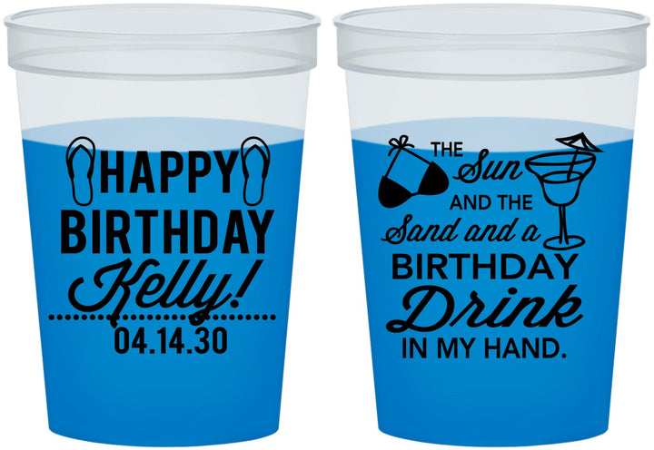 Custom Birthday 16 oz Color Changing Cups - Sun Sand Drink Hand | 20202