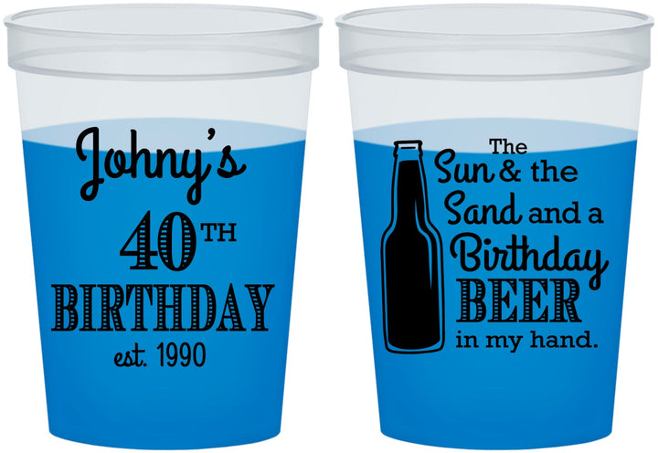 Custom Birthday 16 oz Color Changing Cups - 40th Sun Sand Beer | 20204