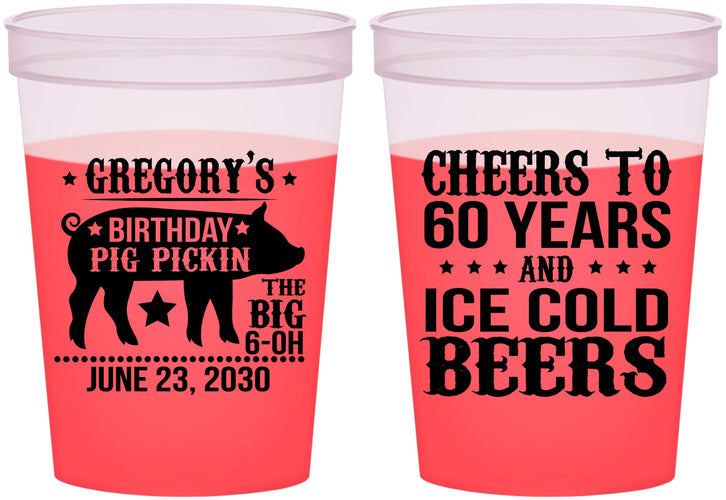 Custom Birthday 16 oz Color Changing Cups - 60th Barbeque Bbq | 20217