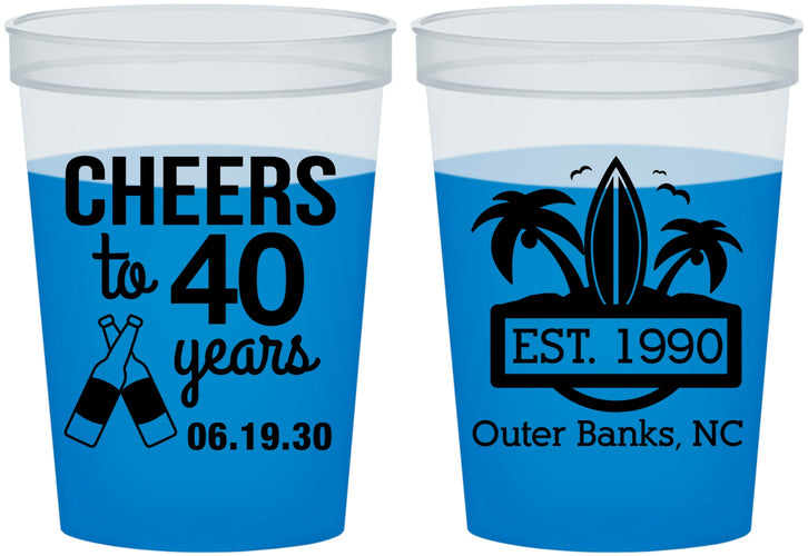 Custom Birthday 16 oz Color Changing Cups - 40th Beach | 20226