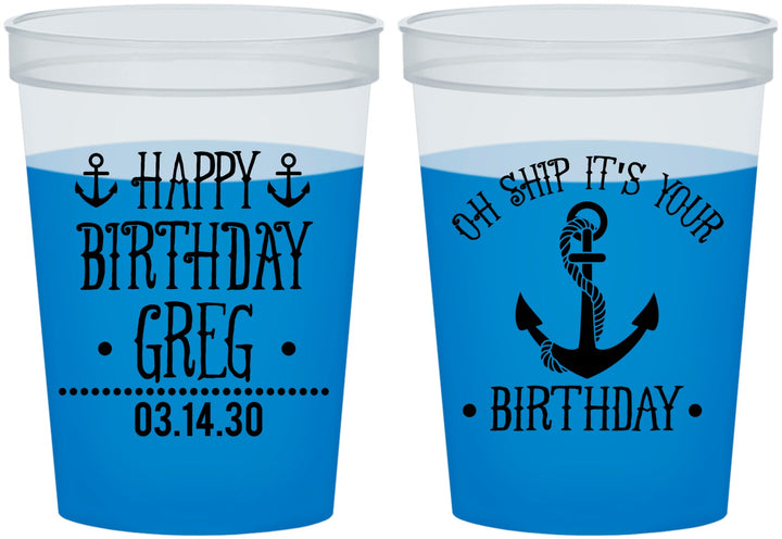 Custom Birthday 16 oz Color Changing Cups - Oh Ship Nautical | 20238