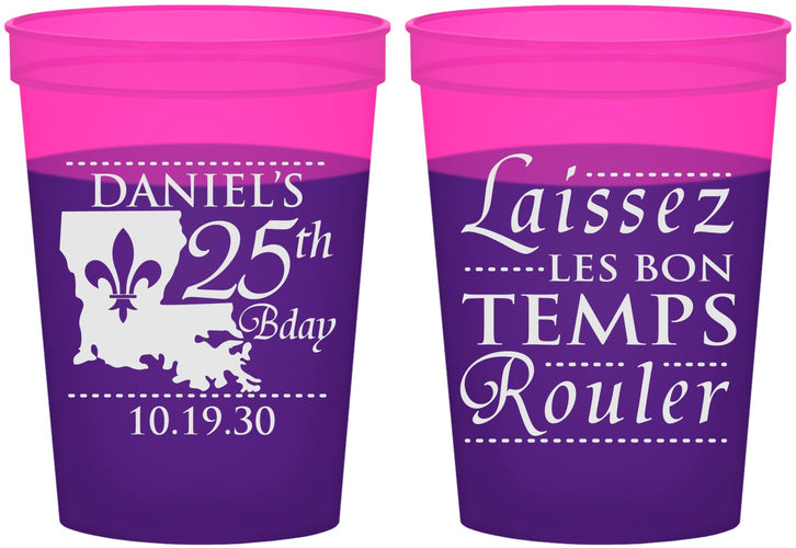 Custom Birthday 16 oz Color Changing Cups - 25th Mardi Gras | 20245