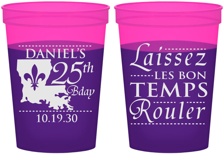 Custom Birthday 16 oz Color Changing Cups - 25th Mardi Gras | 20245