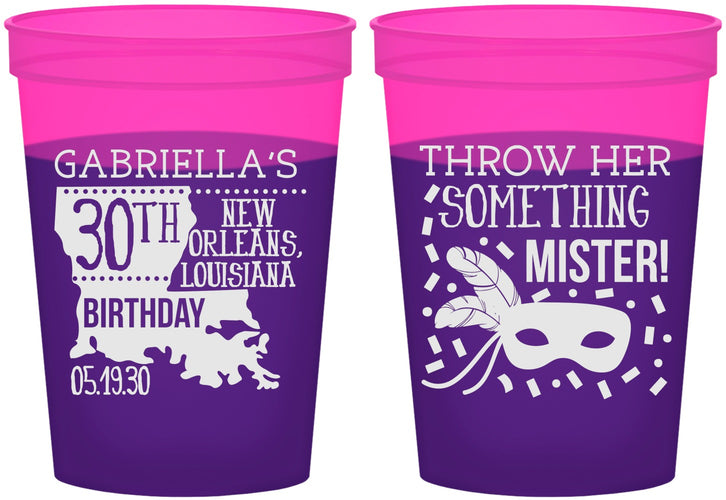 Custom Birthday 16 oz Color Changing Cups - 30th Mardi Gras | 20246