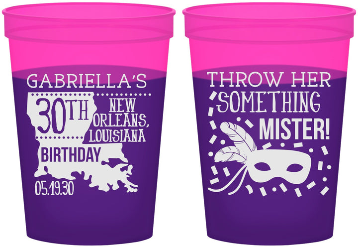 Custom Birthday 16 oz Color Changing Cups - 30th Mardi Gras | 20246