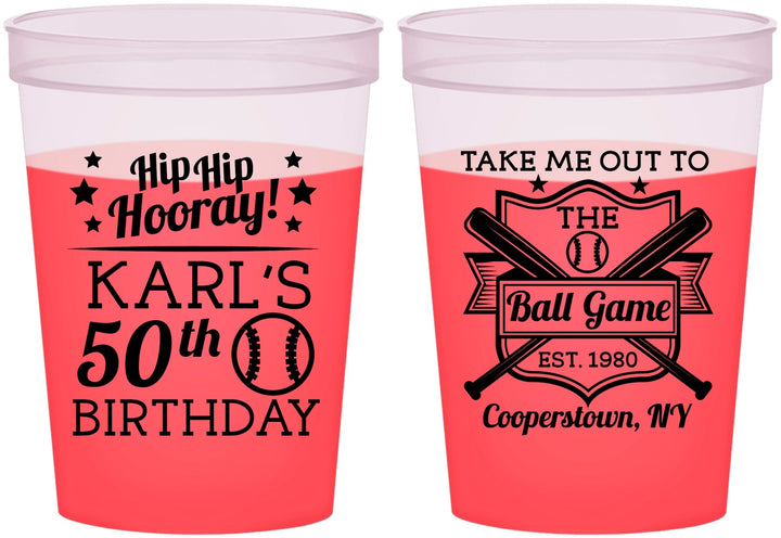 Custom Birthday 16 oz Color Changing Cups - 50th Baseball | 20252