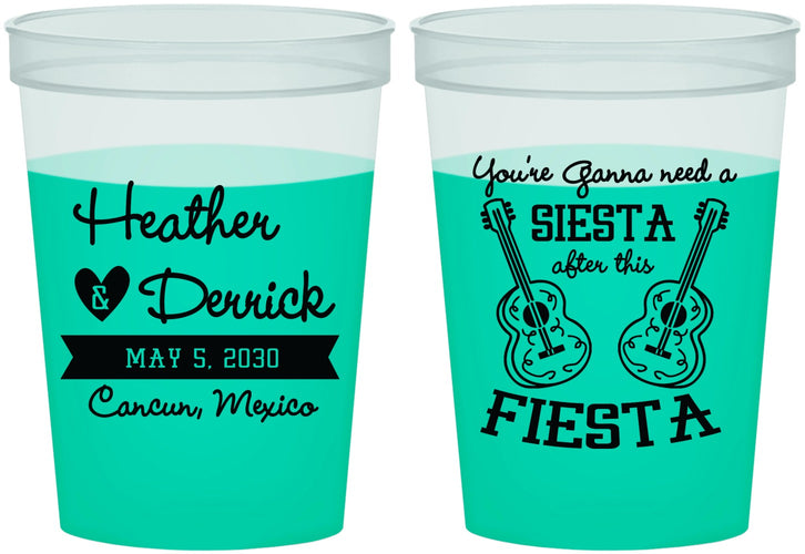 Custom Wedding 16 oz Color Changing Cups - Siesta Fiesta Mexico | 207