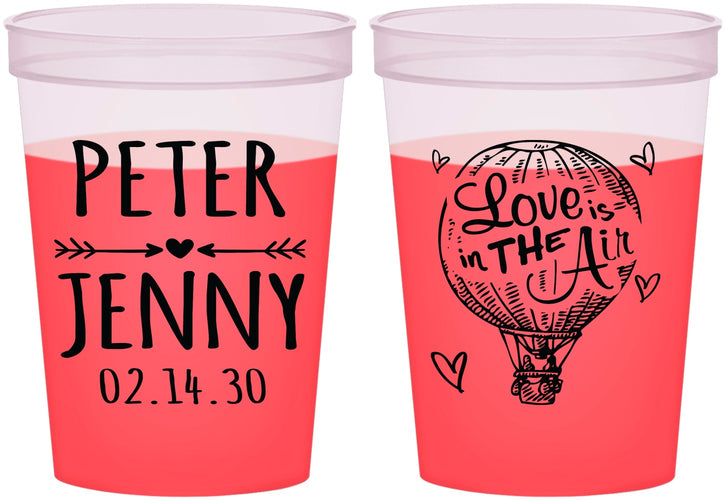 Custom Wedding 16 oz Color Changing Cups - Love In Air Hot Air Balloon | 210