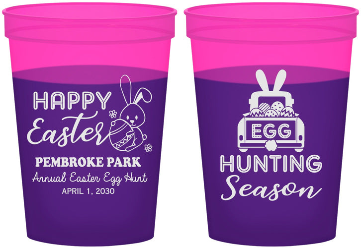 Custom Easter 16 oz Color Changing Cups - Egg Hunting Bunny | 210004