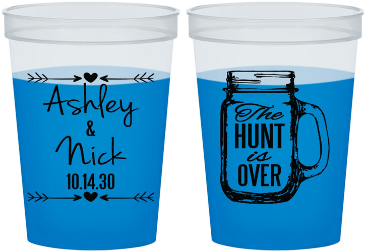 Custom Wedding 16 oz Color Changing Cups - The Hunt Is Over Mason Jar | 211