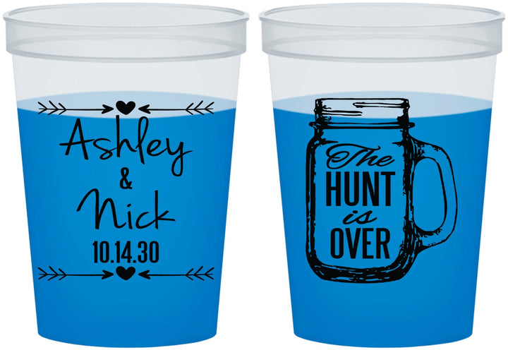 Custom Wedding 16 oz Color Changing Cups - The Hunt Is Over Mason Jar | 211