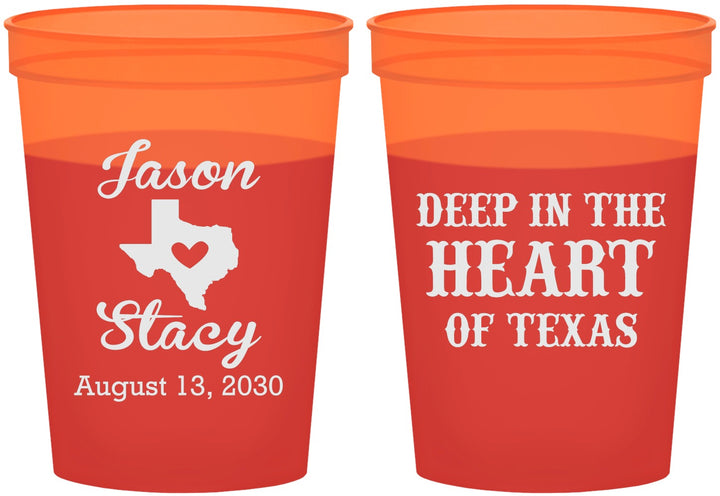 Custom Wedding 16 oz Color Changing Cups - Deep In The Heart Of Texas | 214