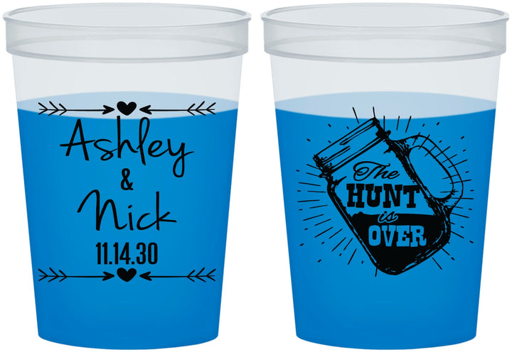 Custom Wedding 16 oz Color Changing Cups - The Hunt Is Over Mason Jar | 218