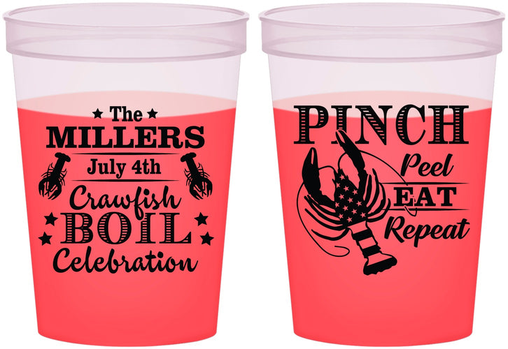 Custom 4th Of July 16 oz Color Changing Cups - Pink Peel Crawfish | 220011