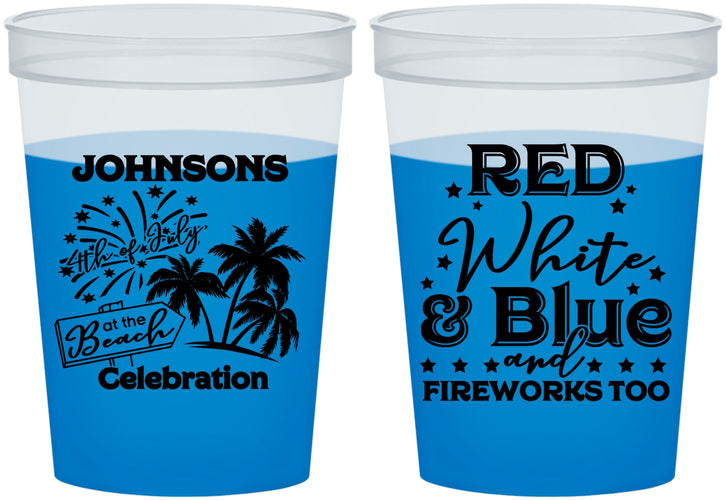 Custom 4th Of July 16 oz Color Changing Cups - Beach Fireworks | 220022