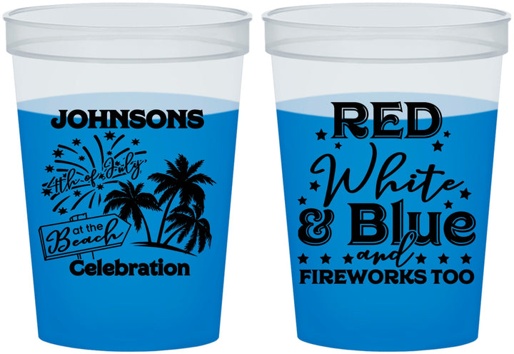 Custom 4th Of July 16 oz Color Changing Cups - Beach Fireworks | 220022