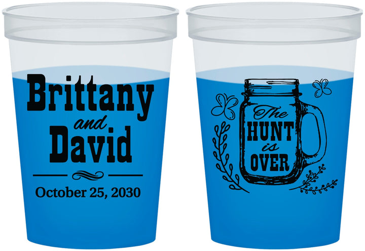 Custom Wedding 16 oz Color Changing Cups - The Hunt Is Over Mason Jar | 223