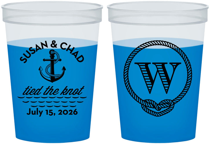 Custom Wedding 16 oz Color Changing Cups - Monogram Nautical | 226