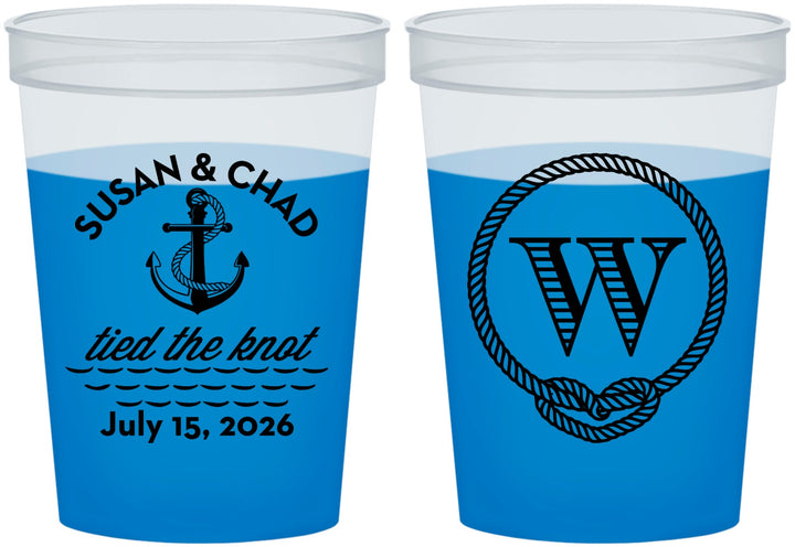 Custom Wedding 16 oz Color Changing Cups - Monogram Nautical | 226