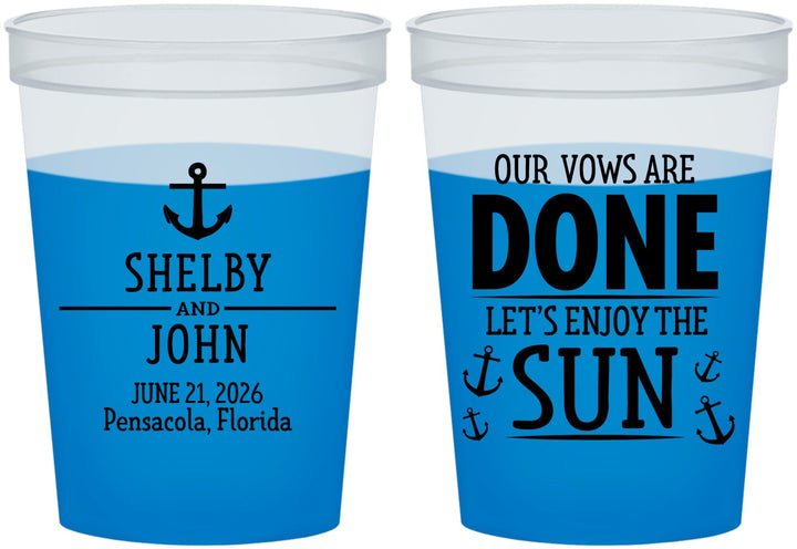 Custom Wedding 16 oz Color Changing Cups - Vows Are Done Nautical | 228