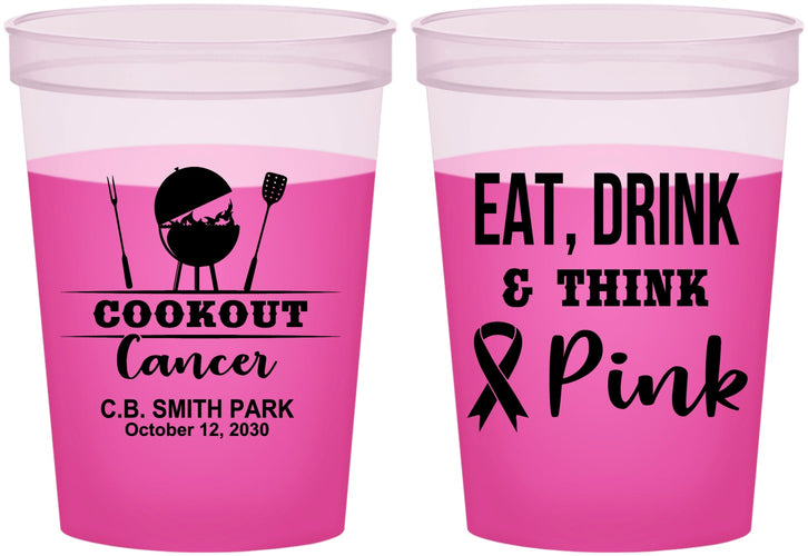 Custom Awareness 16 oz Color Changing Cups - Eat Drink Think Pink | 230009