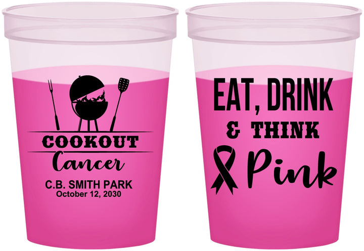 Custom Awareness 16 oz Color Changing Cups - Eat Drink Think Pink | 230009