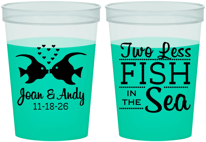 Custom Wedding 16 oz Color Changing Cups - Two Less Fish In The Sea | 231