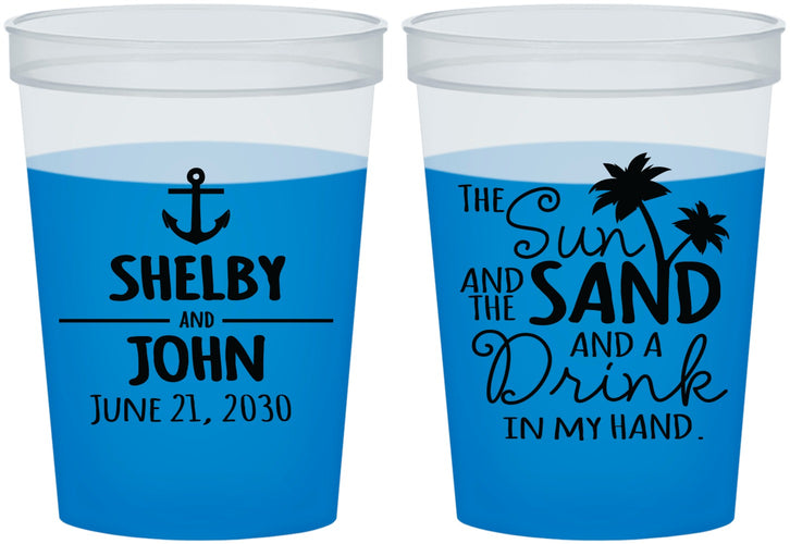 Custom Wedding 16 oz Color Changing Cups - Sun Sand Drink In My Hand | 233