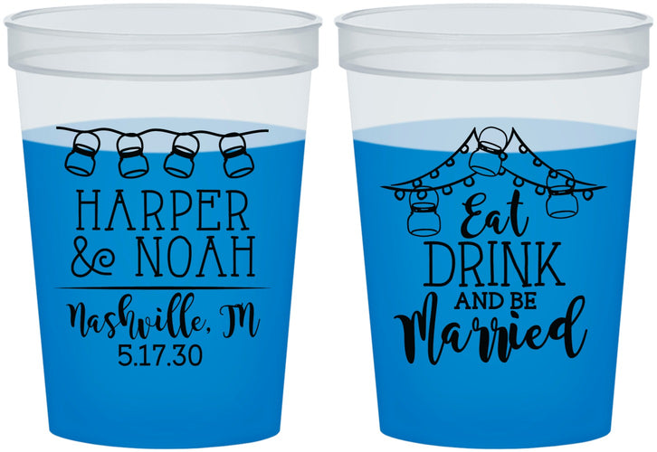Custom Wedding 16 oz Color Changing Cups - Eat Drink Be Married | 235