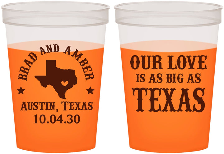 Custom Wedding 16 oz Color Changing Cups - Our Love Is As Big As Texas | 236