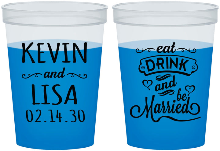 Custom Wedding 16 oz Color Changing Cups - Eat Drink Be Married | 239