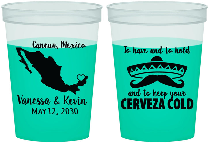 Custom Wedding 16 oz Color Changing Cups - Cerveza Mexico | 241