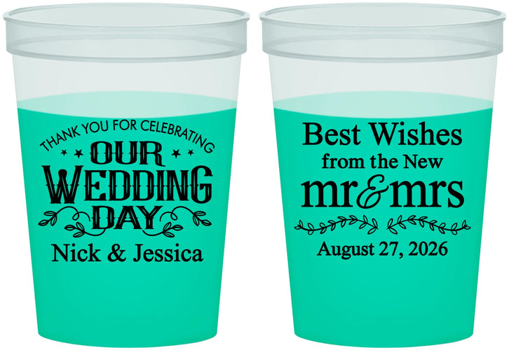 Custom Wedding 16 oz Color Changing Cups - Best Wishes Mr And Mrs | 242
