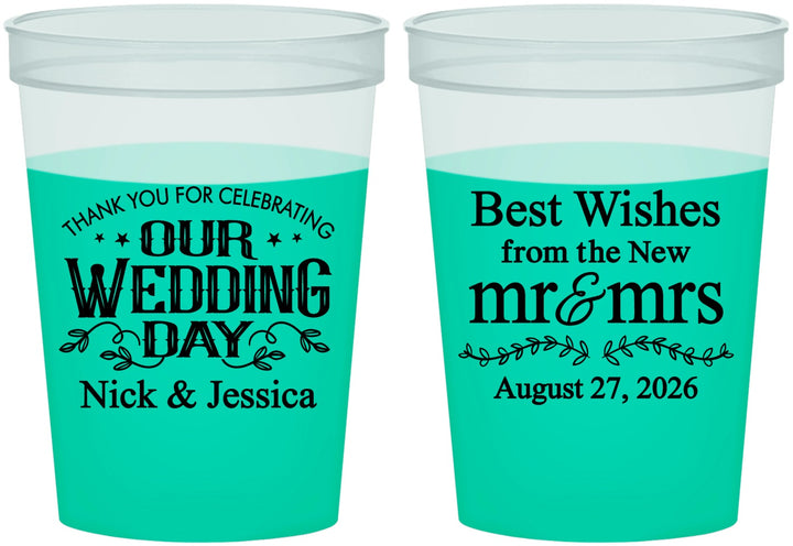 Custom Wedding 16 oz Color Changing Cups - Best Wishes Mr And Mrs | 242