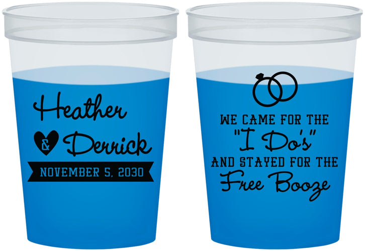 Custom Wedding 16 oz Color Changing Cups - I Do Free Booze | 243