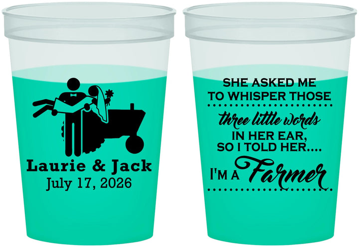 Custom Wedding 16 oz Color Changing Cups - Farmer Tractor | 244