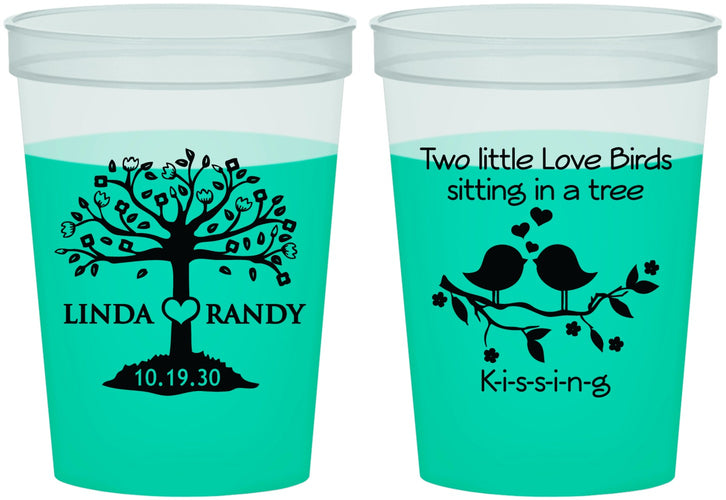 Custom Wedding 16 oz Color Changing Cups - Two Little Love Birds | 249