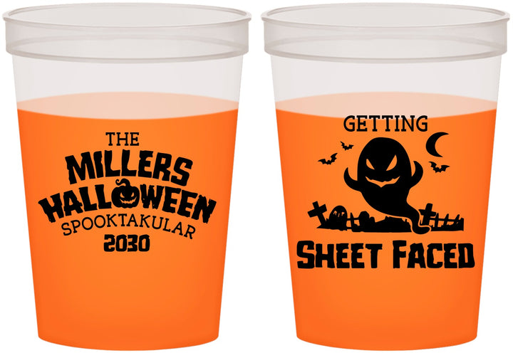 Custom Halloween 16 oz Color Changing Cups - Ghost Sheet Faced | 250040
