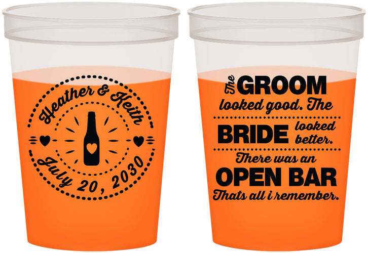 Custom Wedding 16 oz Color Changing Cups - Groom Bride Open Bar | 253